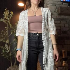 Adora white lace kimono